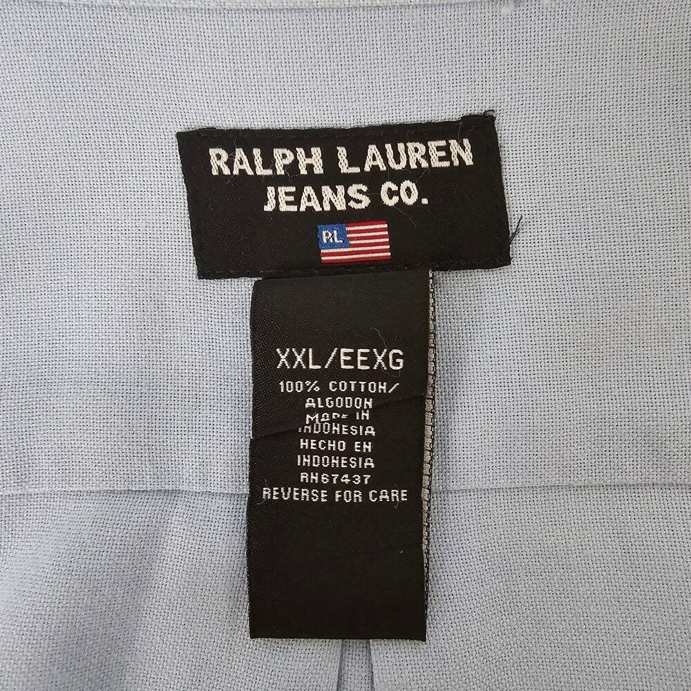 Vintage Ralph Lauren Jeans Co RL USA Flag Shirt Men XXL 2XL Long Sleeve Blue 90s - Picture 13 of 14